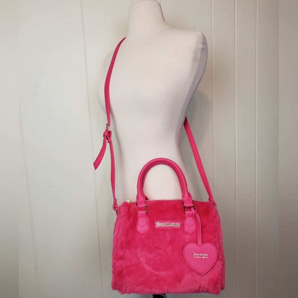 JUICY COUTURE pink free love fur satchel crossbody bag - Picture 2 of 9